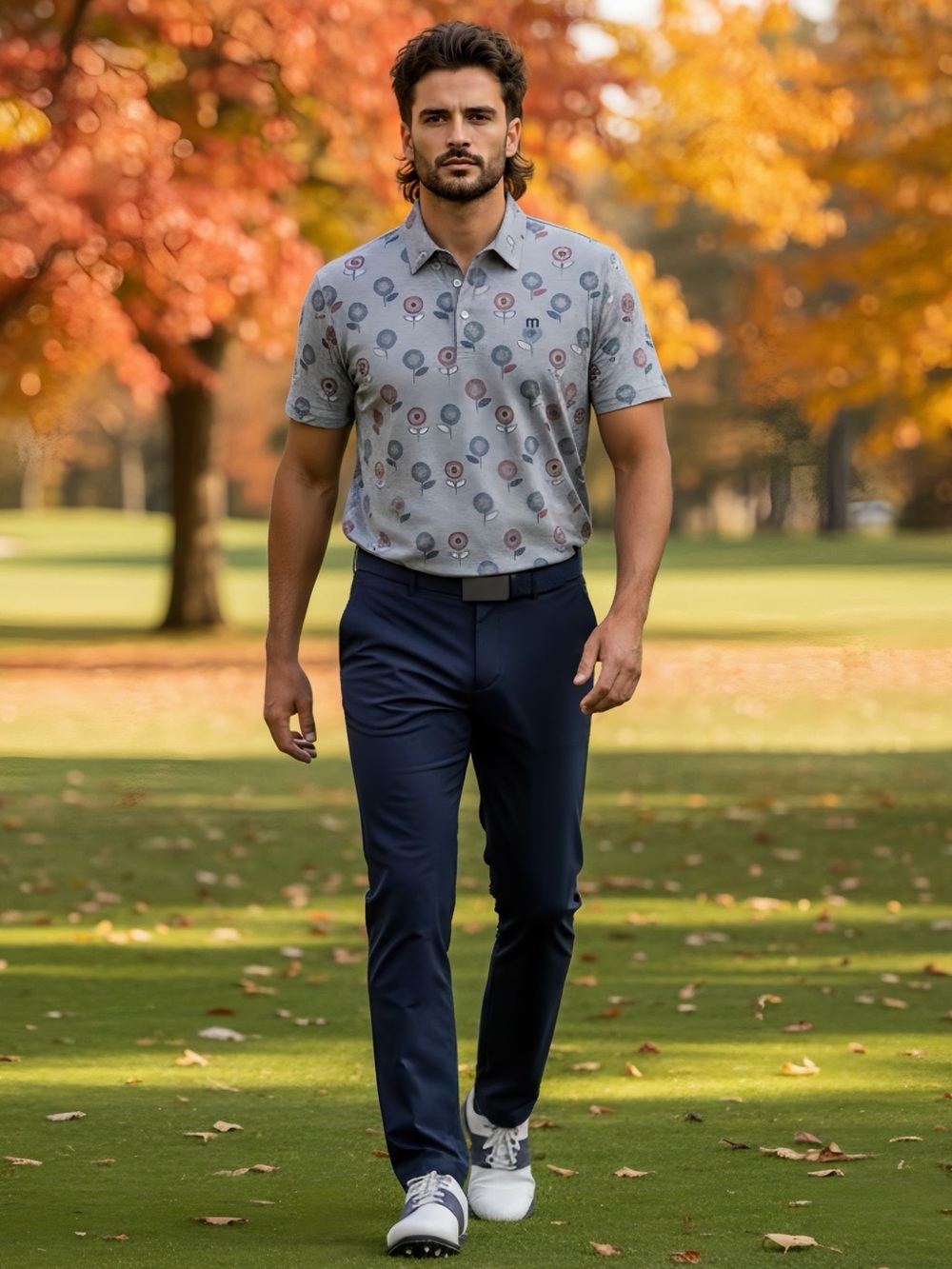 TravisMathew Preboarding Golf Polo Men’s XL Gray Floral Print